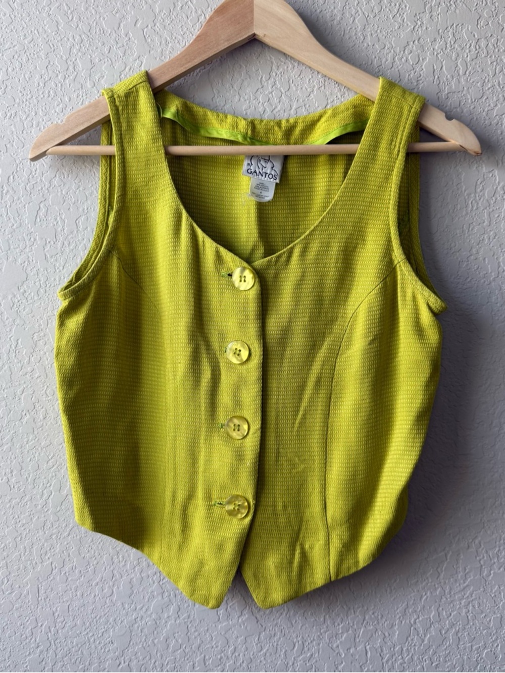 Vintage Gantos Lime Green Button-Front Vest